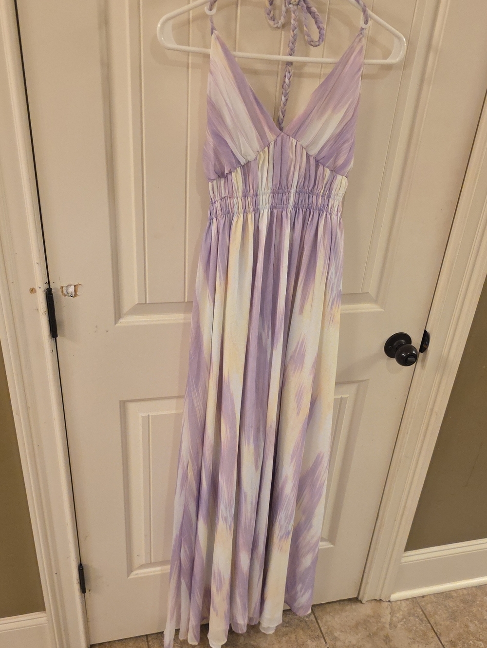 privy Lilac and Cream Tie-Dye Halter Maxi Dress